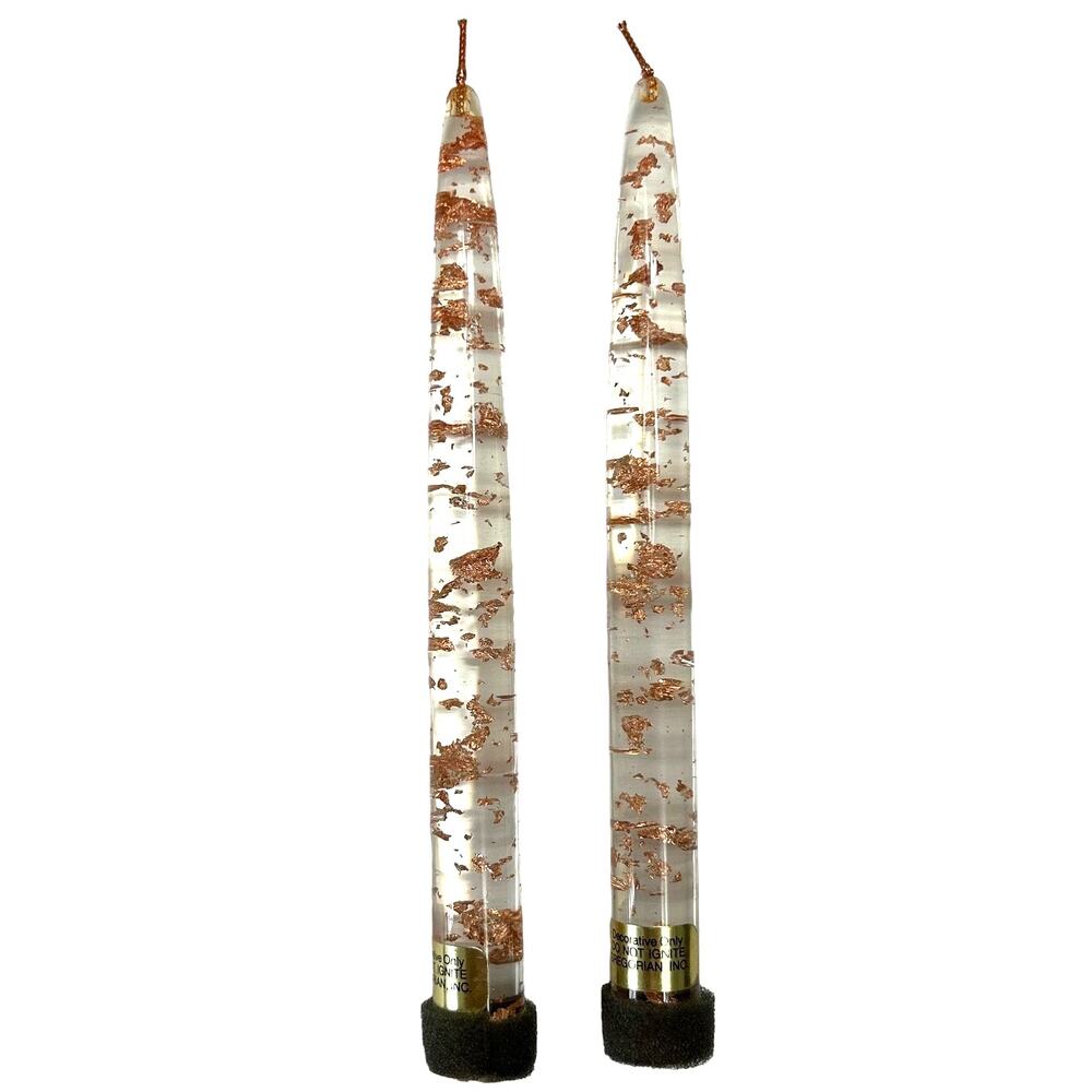 Vintage Gregorian Inc. MCM Copper Flake Lucite Candles‎ Set of 2